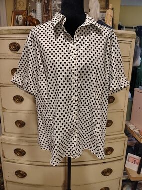 George Black and White Polka Dot Button-Up Blouse